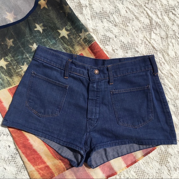 Vintage Pants - Vintage 60s hot pants short Denim Jean Shorts